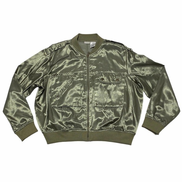 No Boundaries Jackets & Blazers - NO Boundaries Green Satin Full Zip Bomber Jacket